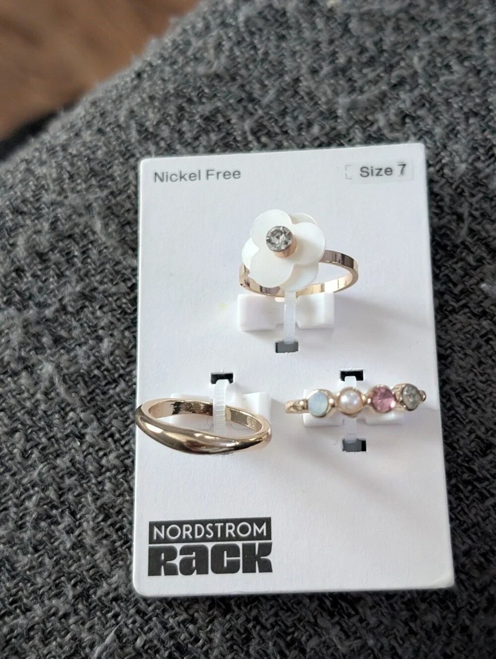 Nordstrom Gold-Tone Stackable Ring Trio with White Flower and Pink Accent
